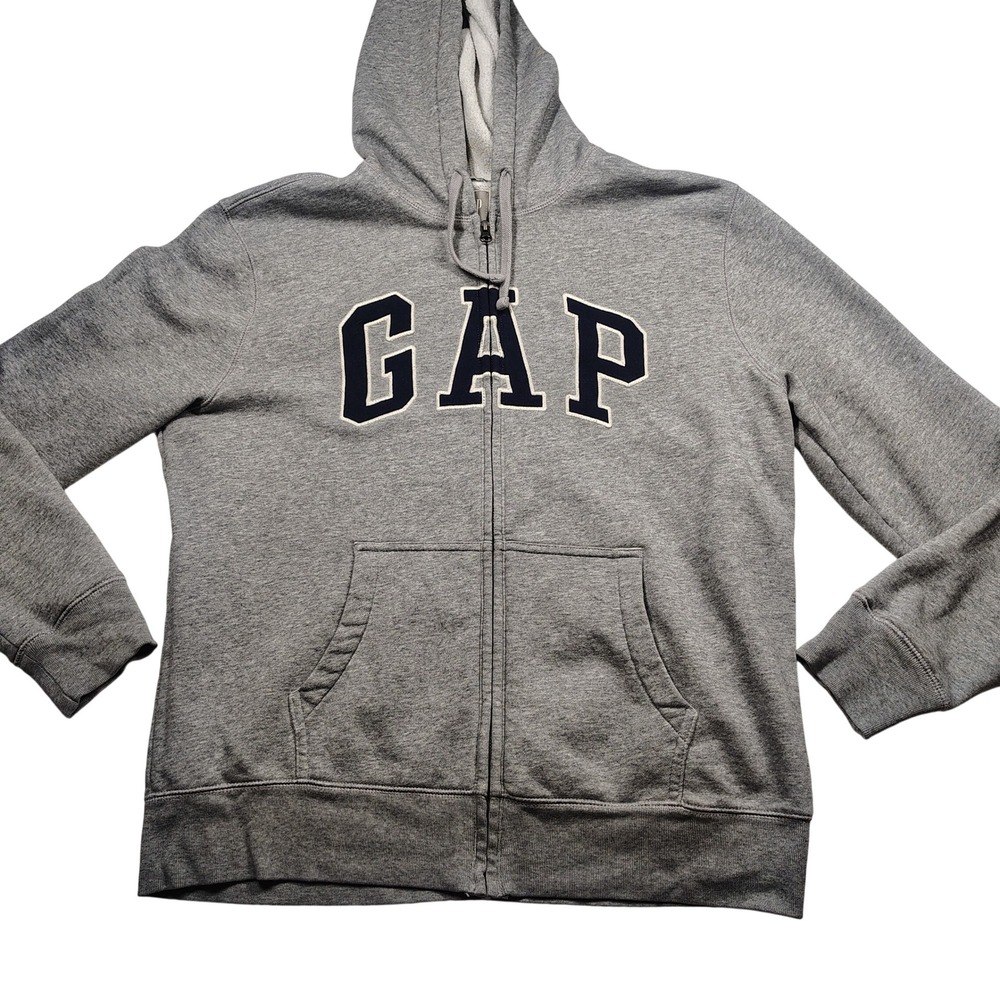 GAP Arch Logo Gray‎ Full Zip Hoodie Sweatshirt Men's large Fleece Casual